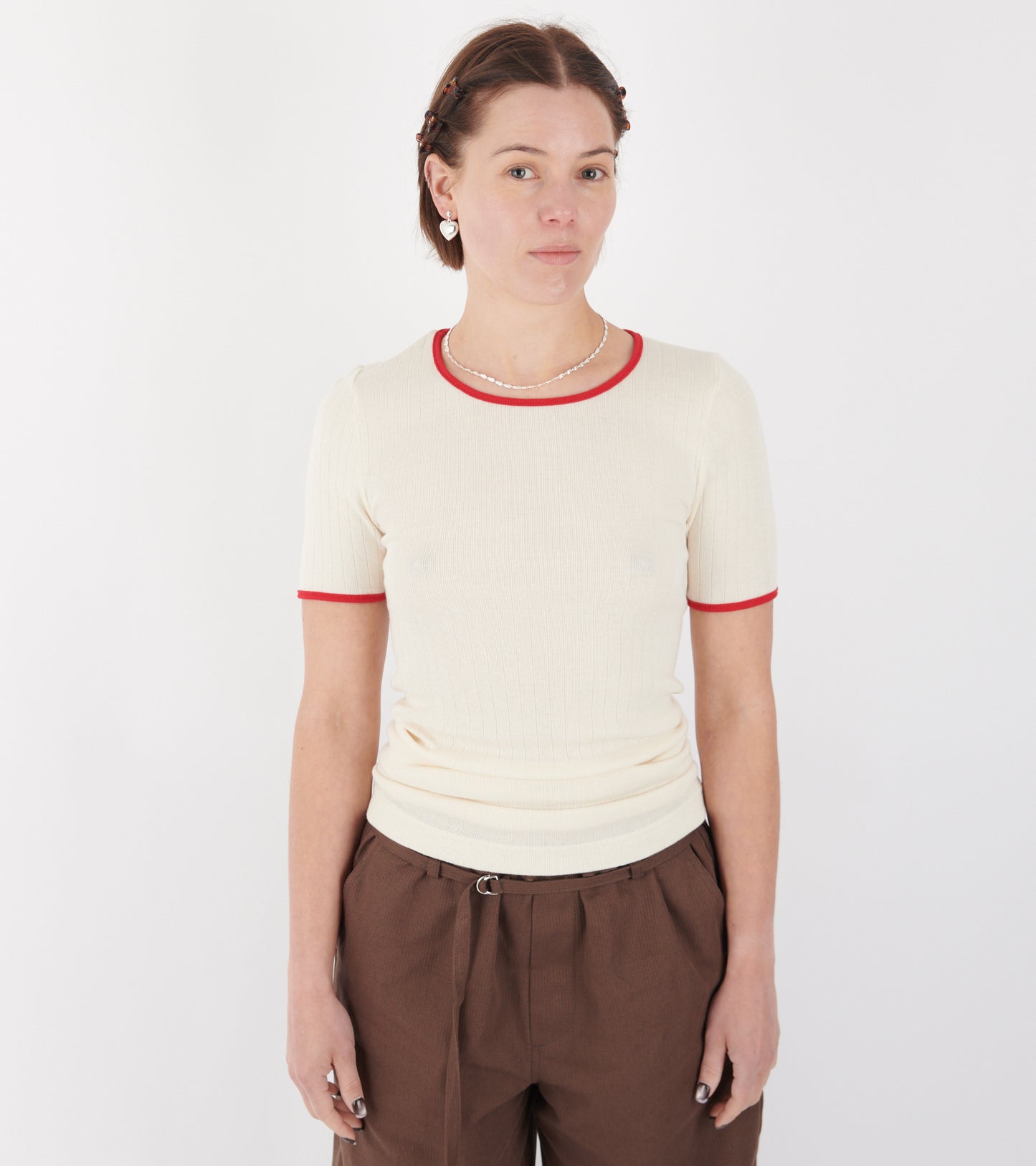 101 Short Sleeve T-shirt Kontrast Ecru/Red