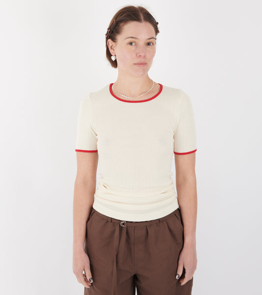 101 Short Sleeve T-shirt Contrast Ecru/Red