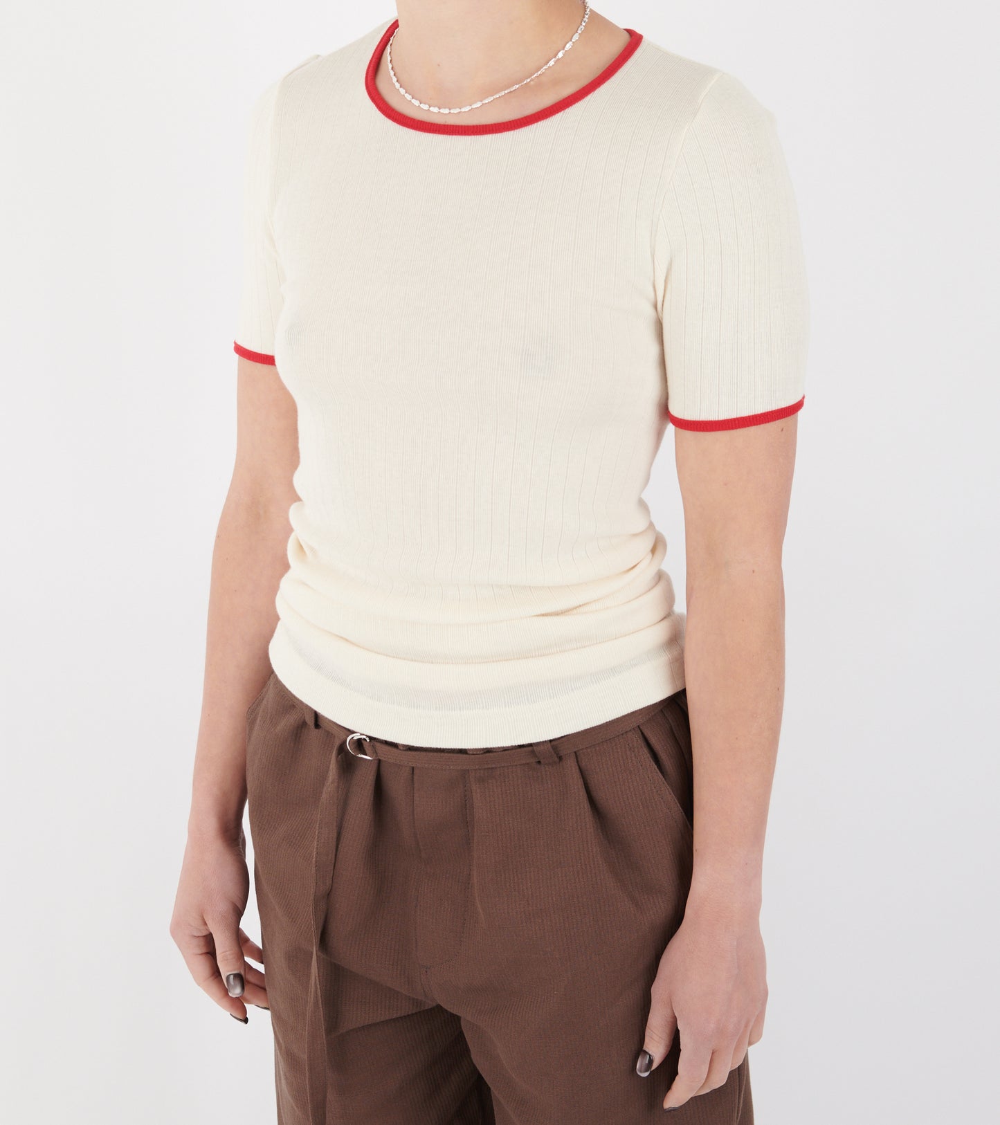 101 Short Sleeve T-shirt Kontrast Ecru/Red