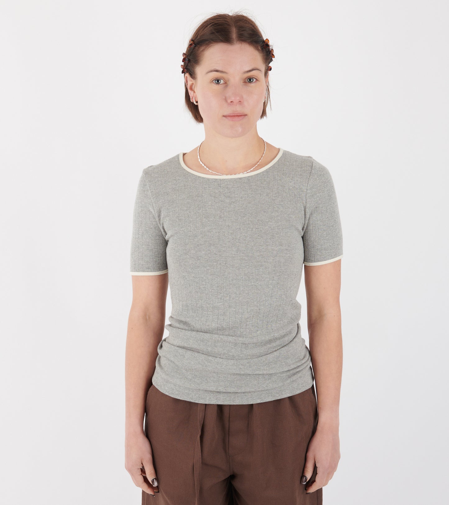 101 Short Sleeve T-shirt Kontrast Grey Melange/Ecru