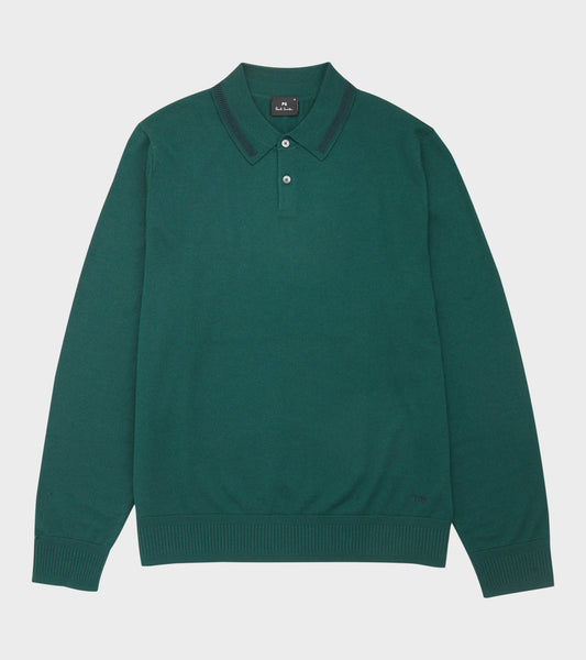 L/S Merino Wool Polo Forest Green