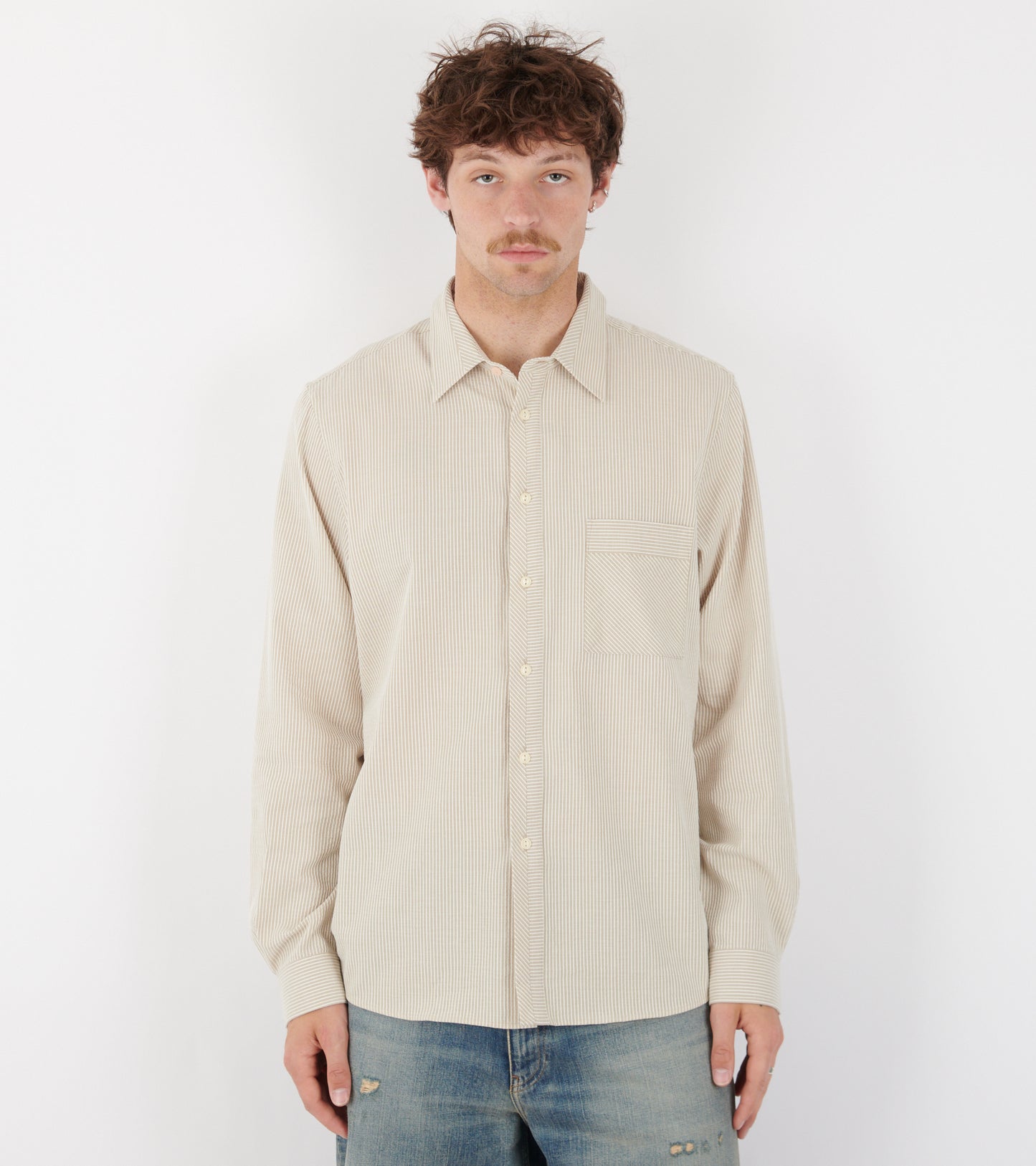 Woven Striped Shirt Beige/White