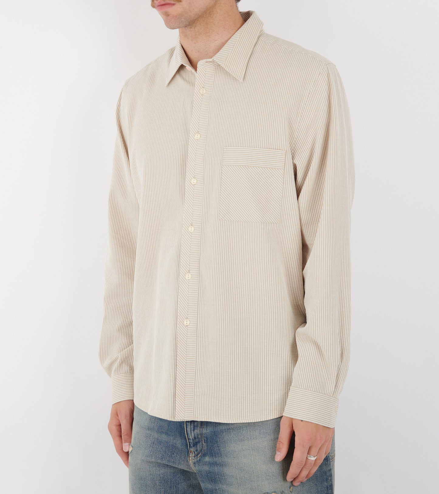 Woven Striped Shirt Beige/White