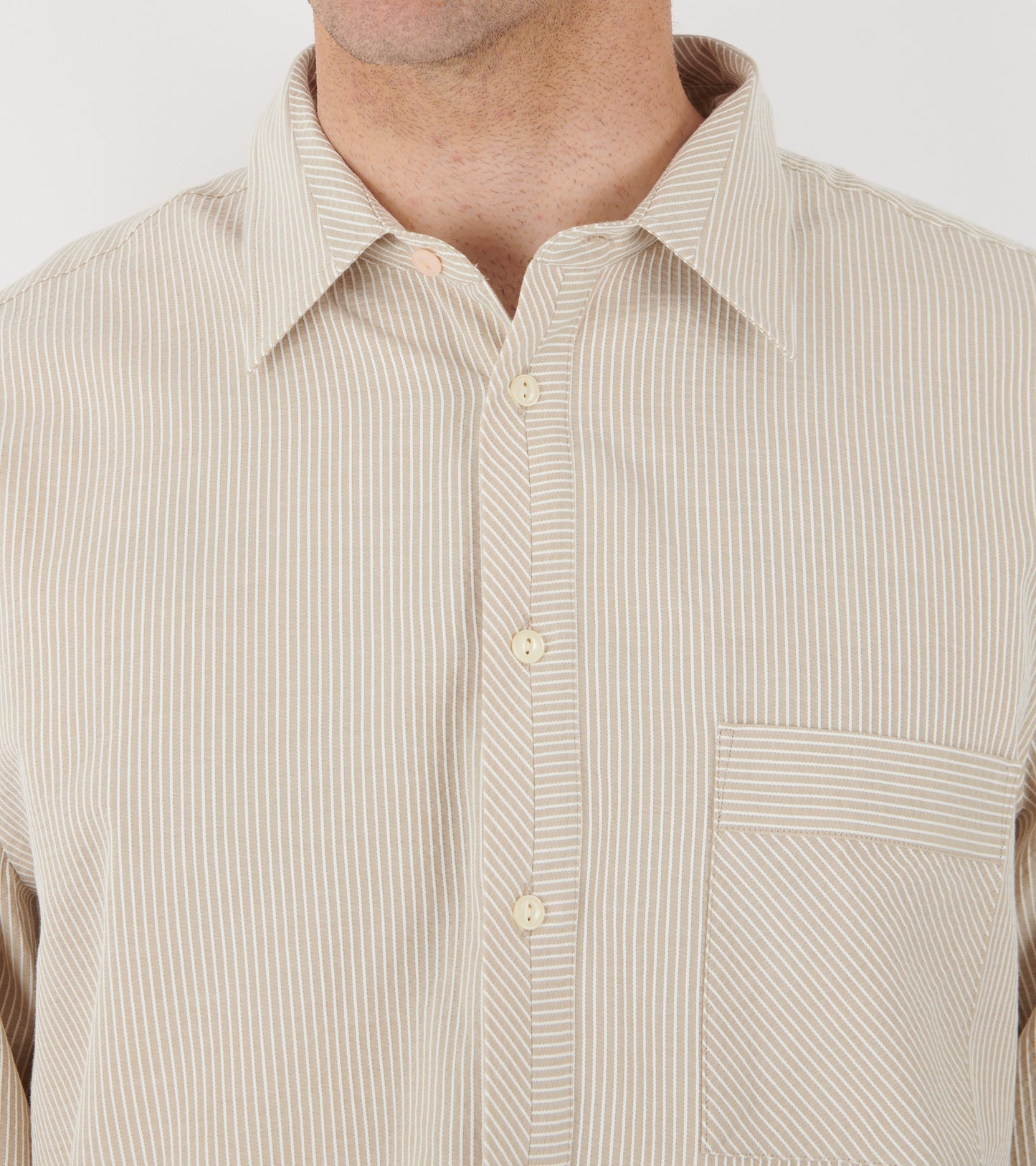Woven Striped Shirt Beige/White