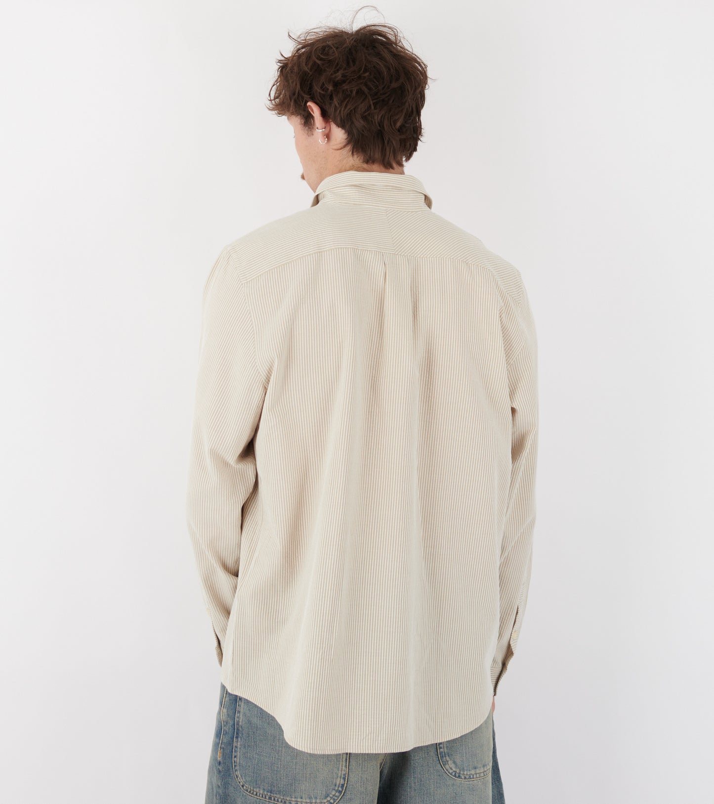 Woven Striped Shirt Beige/White