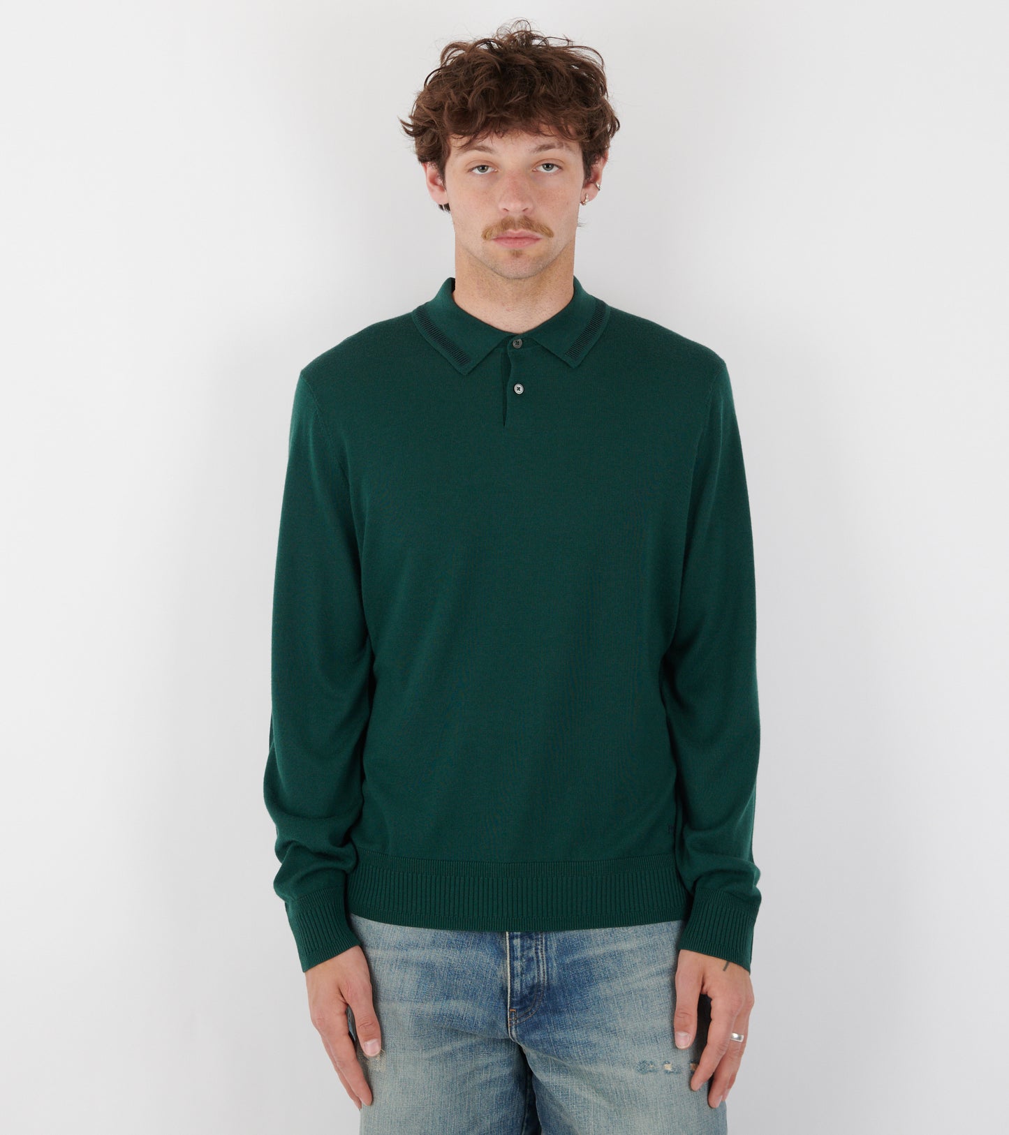 L/S Merino Wool Polo Forest Green