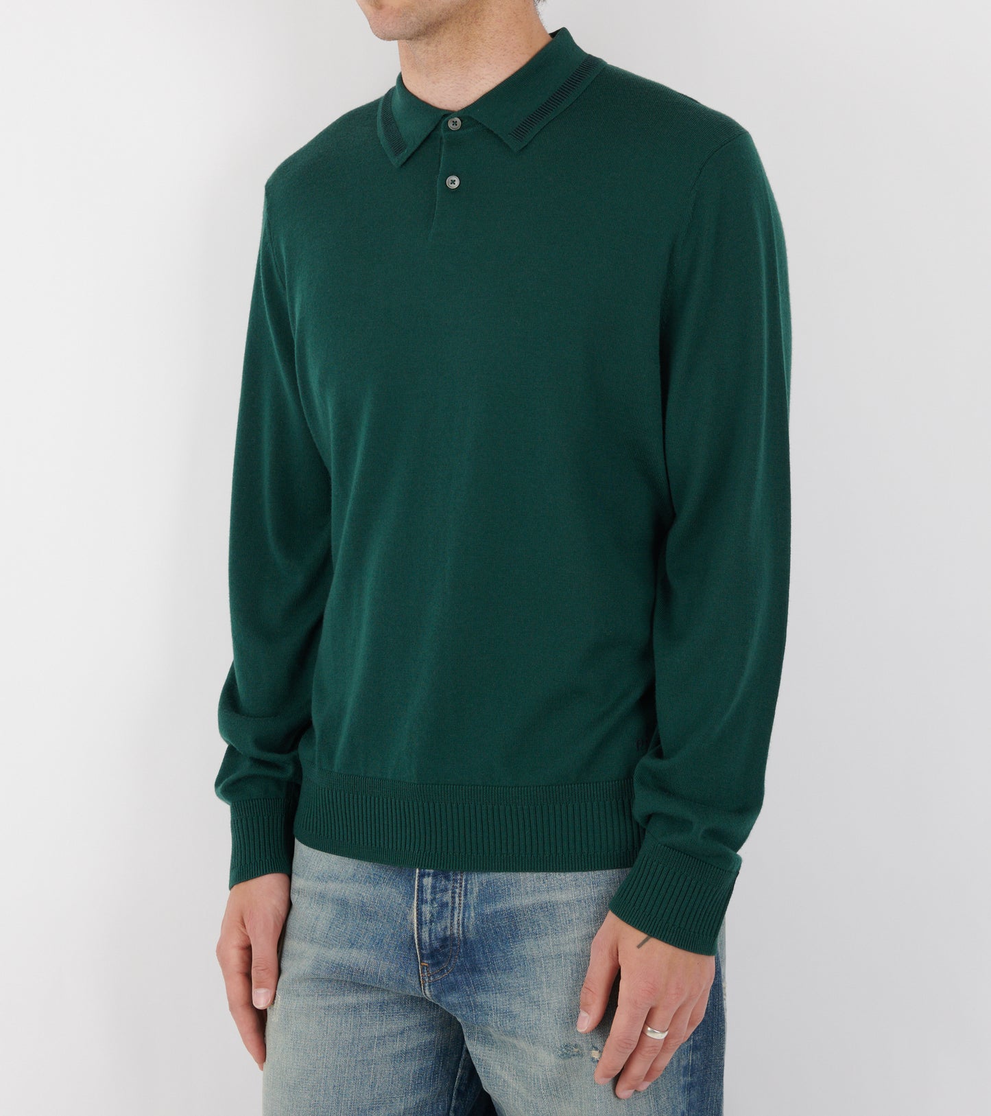 L/S Merino Wool Polo Forest Green