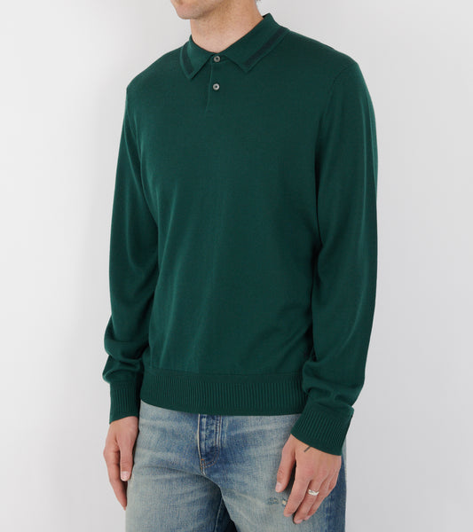 L/S Merino Wool Polo Forest Green
