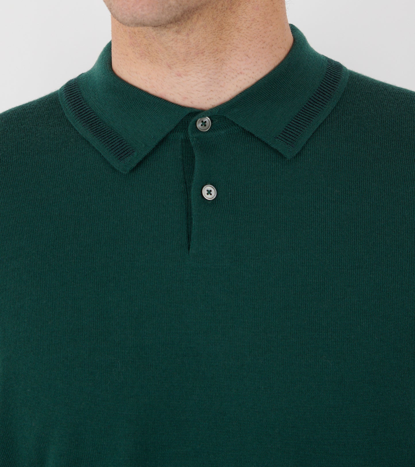 L/S Merino Wool Polo Forest Green