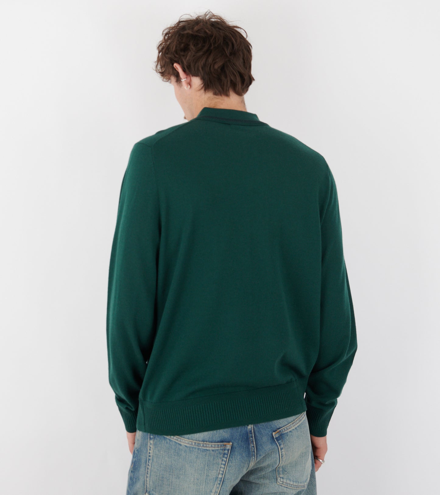 L/S Merino Wool Polo Forest Green
