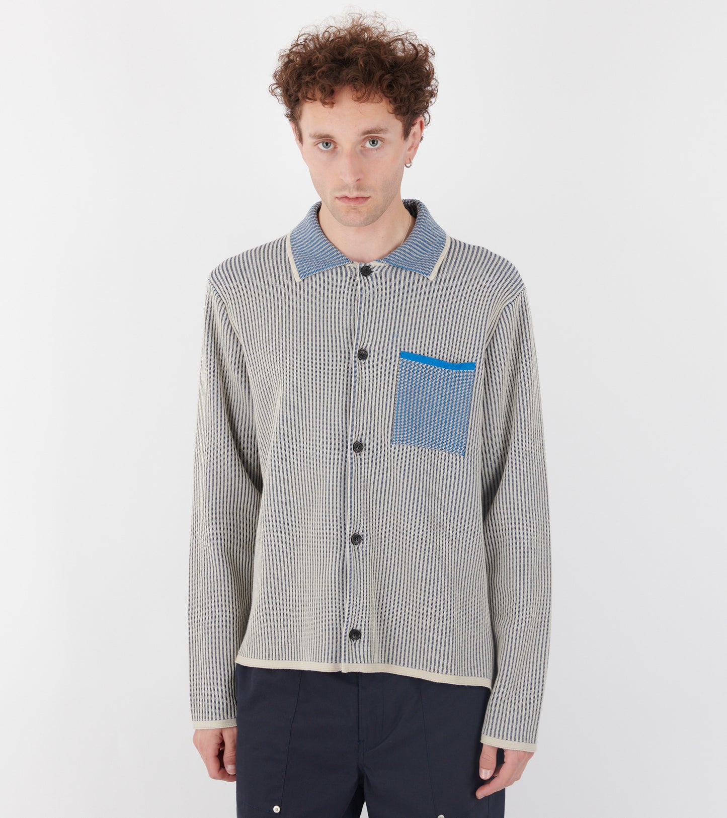 Knitted Shirt Off-white/Blue Mix