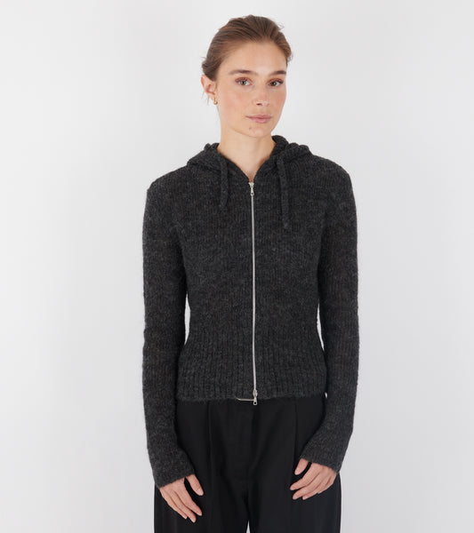 Compact Hood Charcoal Melange Fuzzy Alpaca