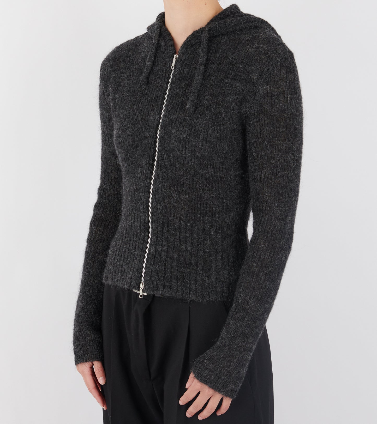 Compact Hood Charcoal Melange Fuzzy Alpaca