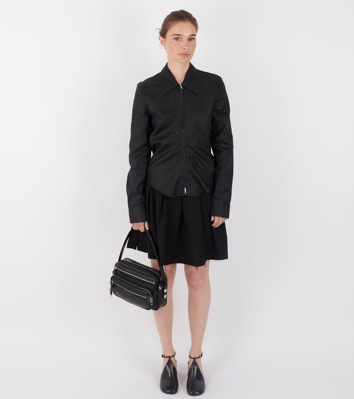 Slim Zip Shirt Lacquer Black Mirror Tencel