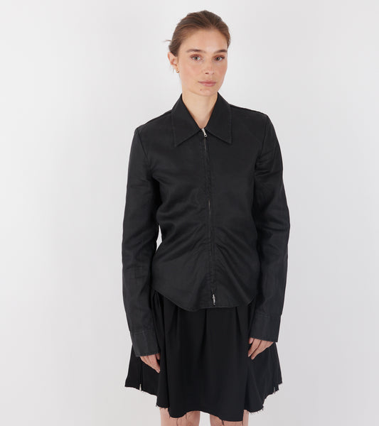 Slim Zip Shirt Lacquer Black Mirror Tencel