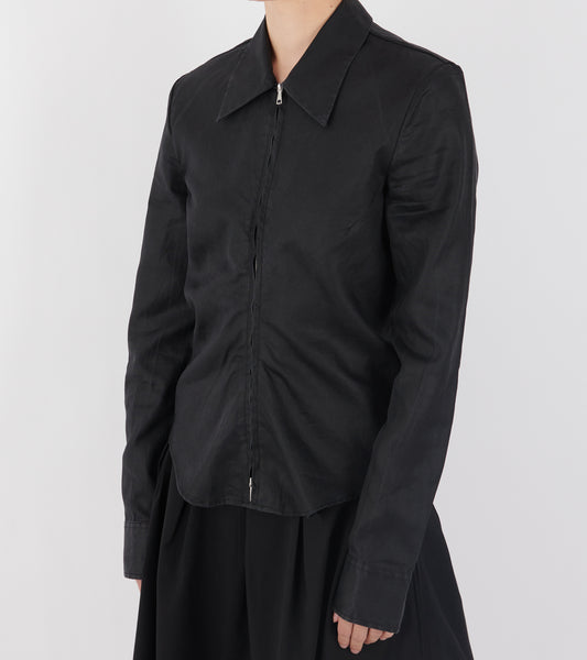 Slim Zip Shirt Lacquer Black Mirror Tencel
