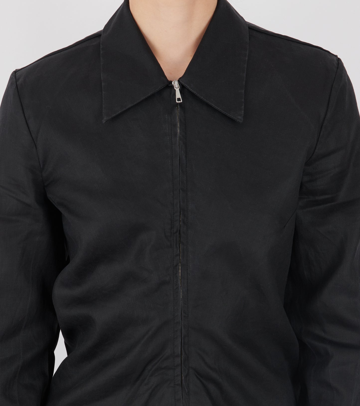 Slim Zip Shirt Lacquer Black Mirror Tencel