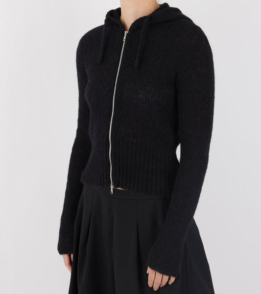 Compact Hood Black Fuzzy Alpaca