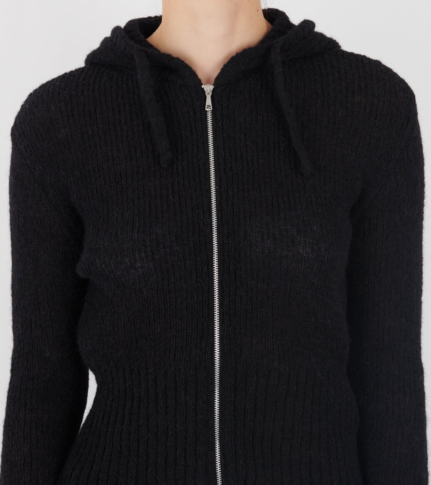 Compact Hood Black Fuzzy Alpaca