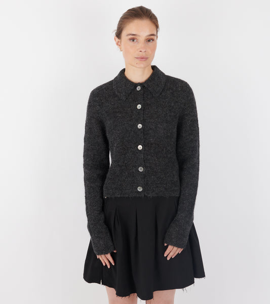 Mazzy Polo Charcoal Melange Fuzzy Alpaca