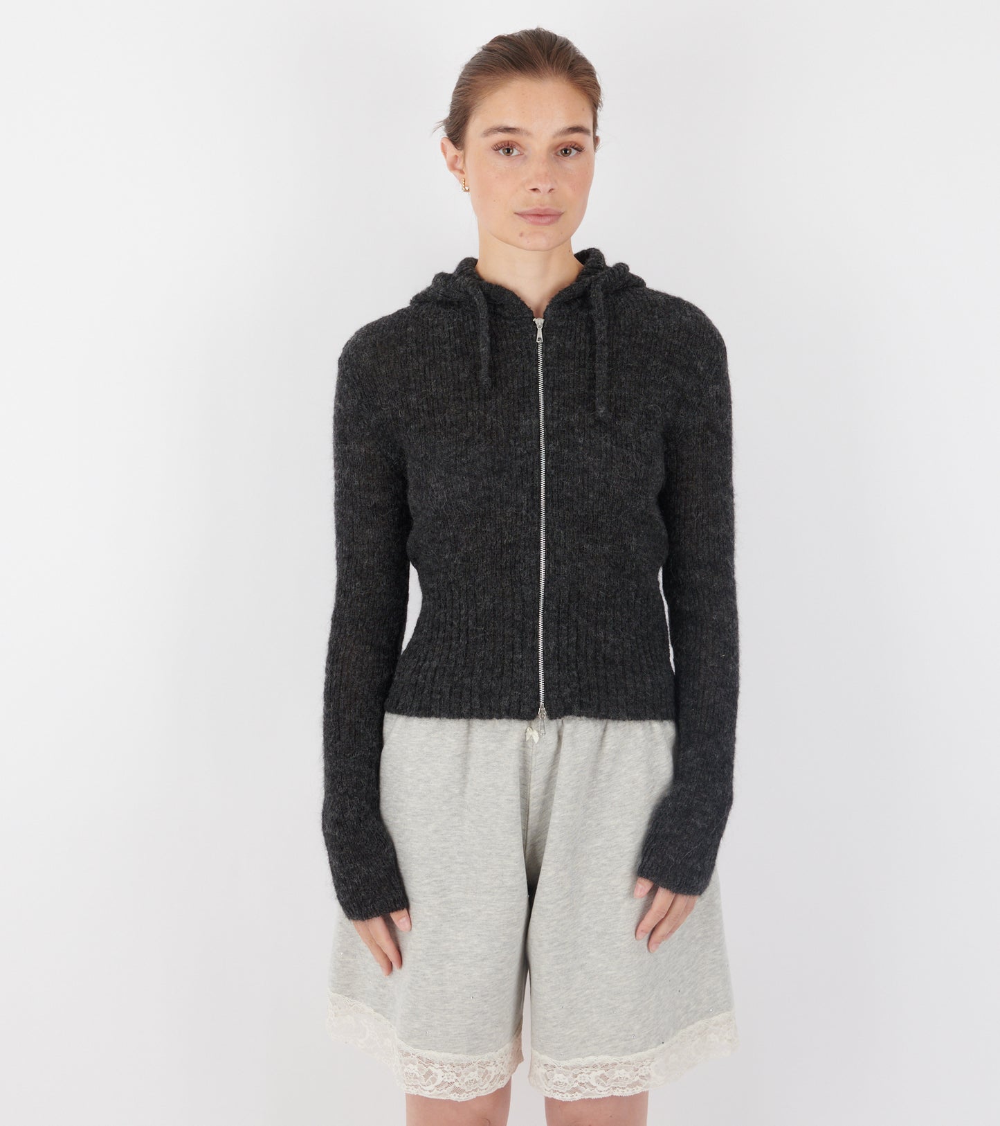 Lace Bermuda Sweat Shorts Light Grey Melange