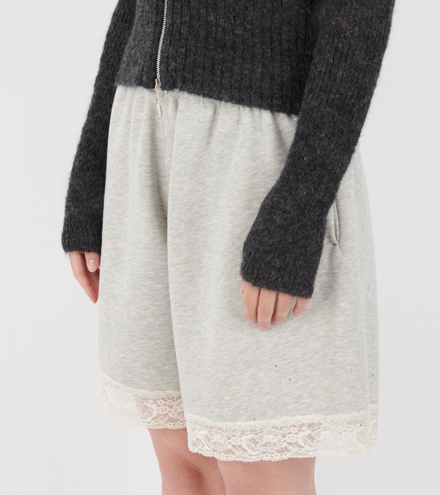 Lace Bermuda Sweat Shorts Light Grey Melange