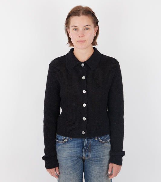 Mazzy Polo Black Fuzzy Alpaca