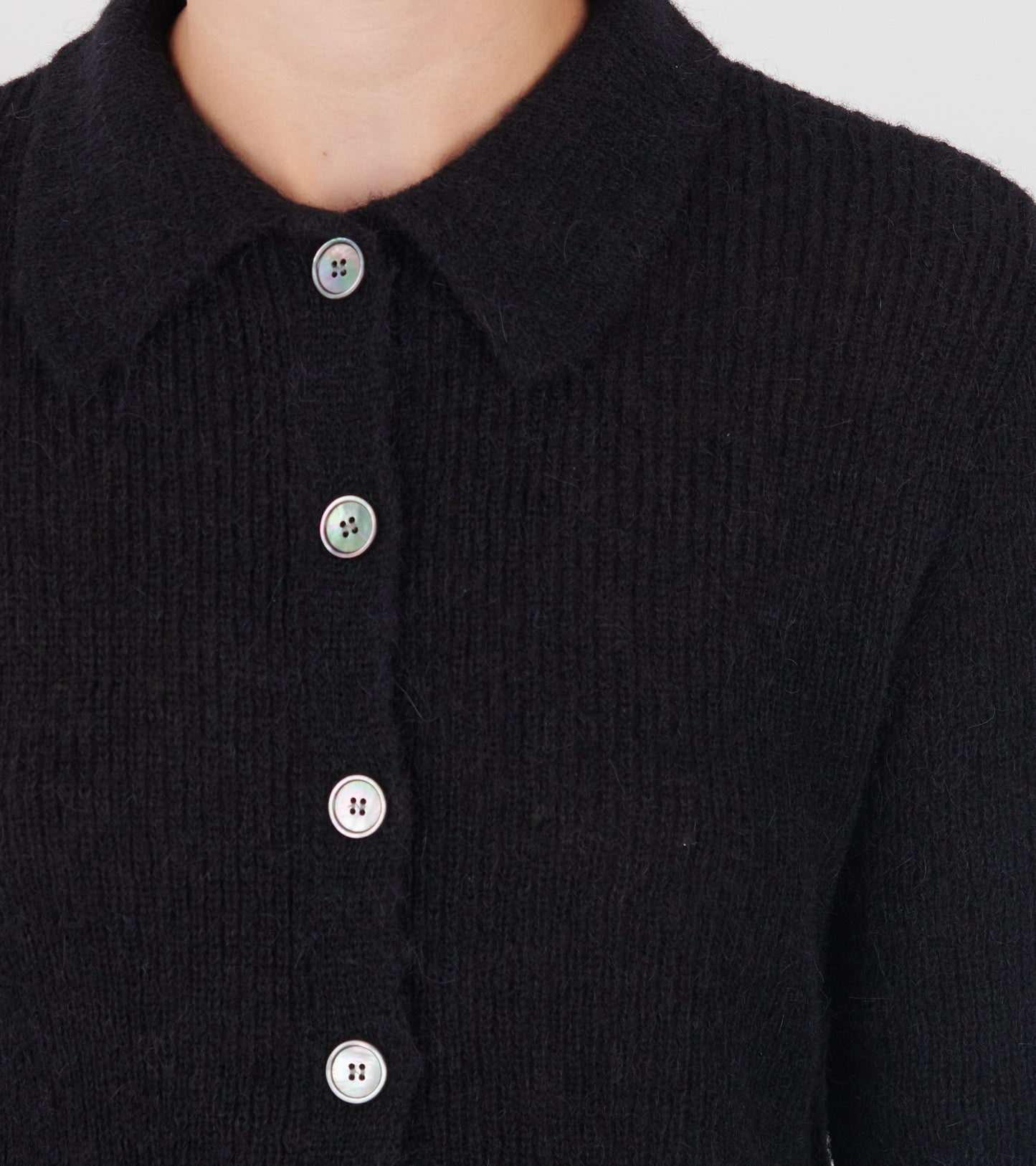 Mazzy Polo Black Fuzzy Alpaca