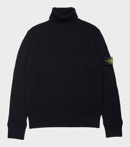 Rib Knitted Turtleneck Sweater Dark Navy