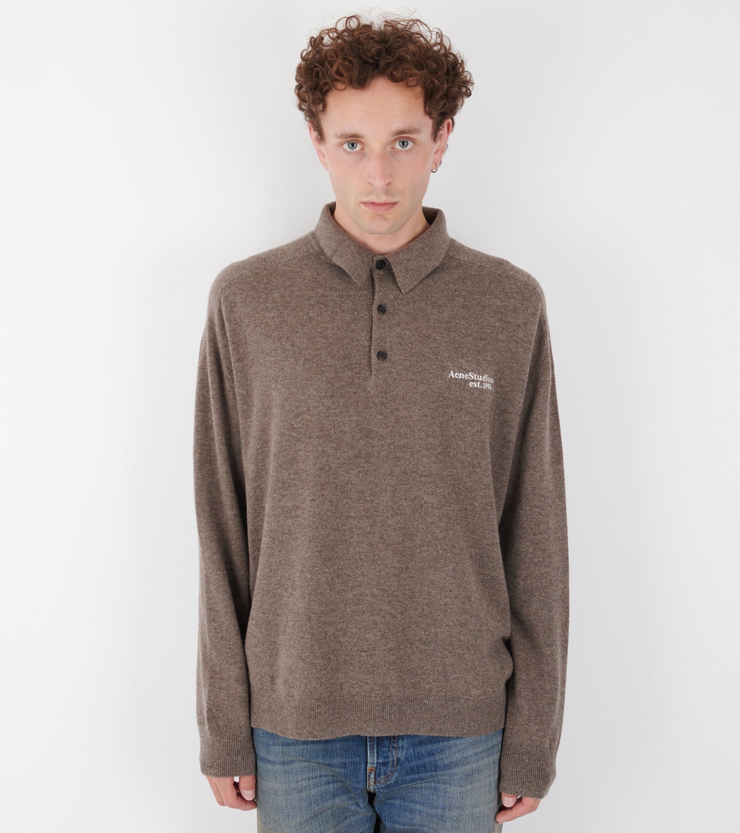 Wool Knit Polo Brown Melange