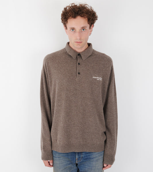 Wool Knit Polo Brown Melange