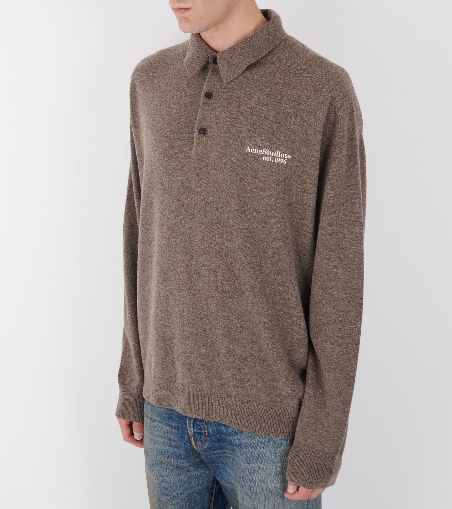 Wool Knit Polo Brown Melange