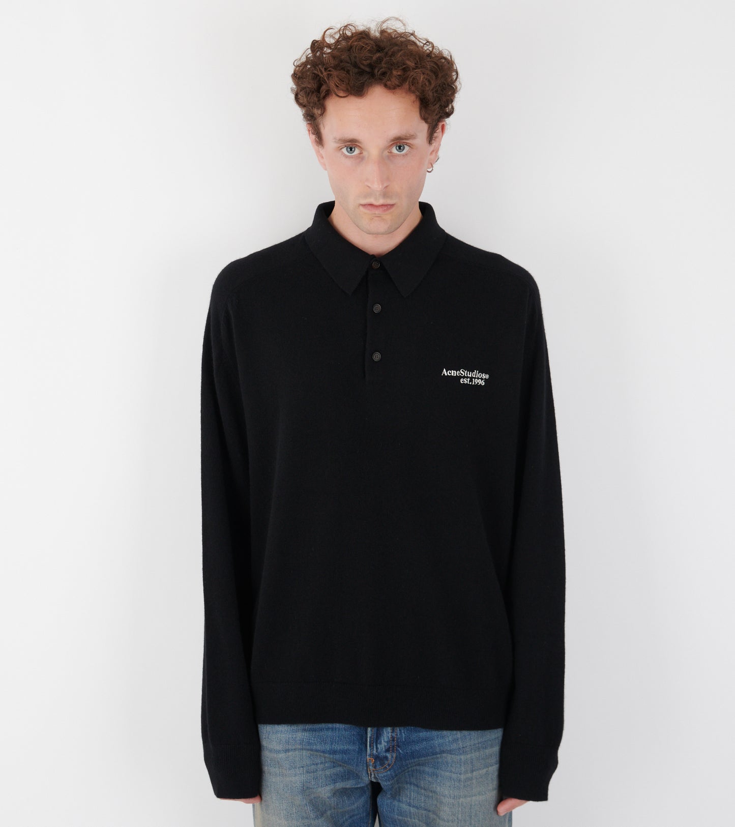 Wool Knit Polo Black