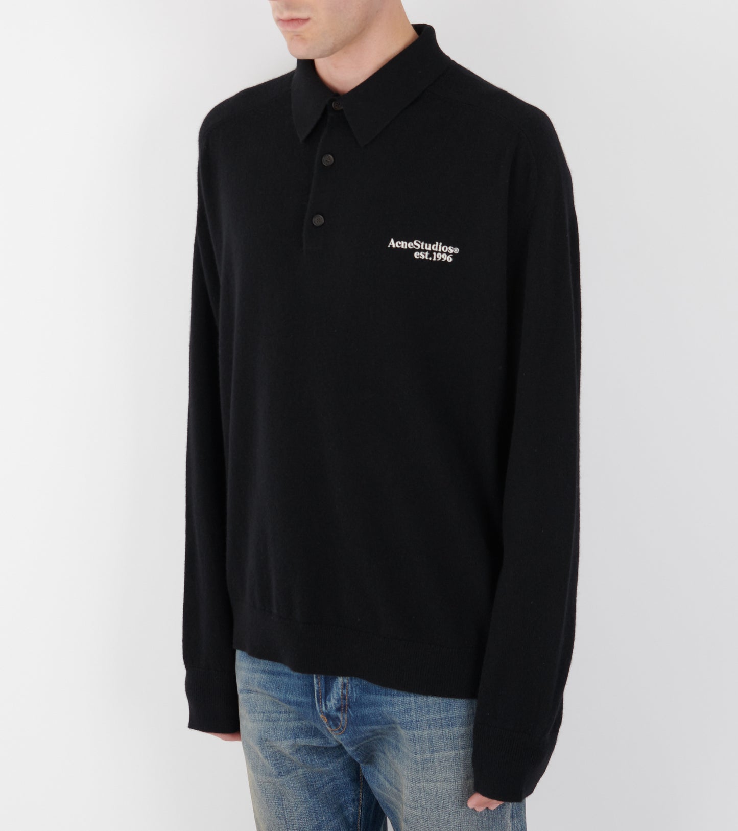 Wool Knit Polo Black