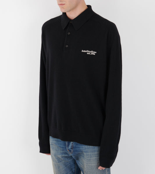 Wool Knit Polo Black