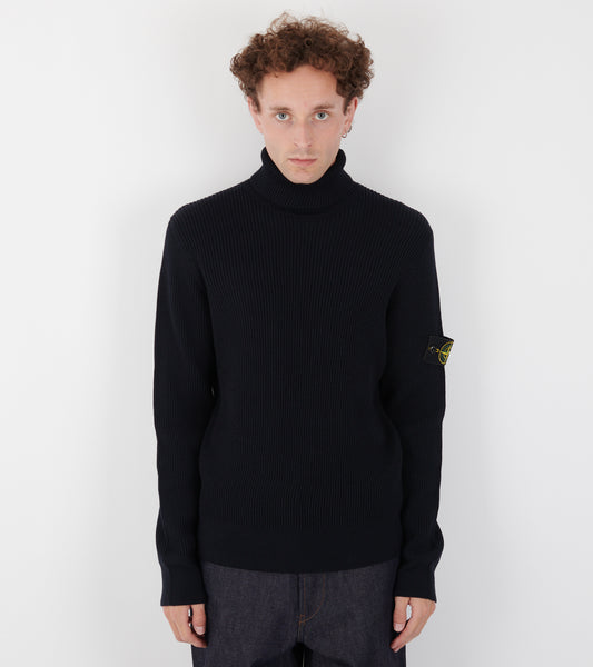 Rib Knitted T-neck Sweater Dark Navy