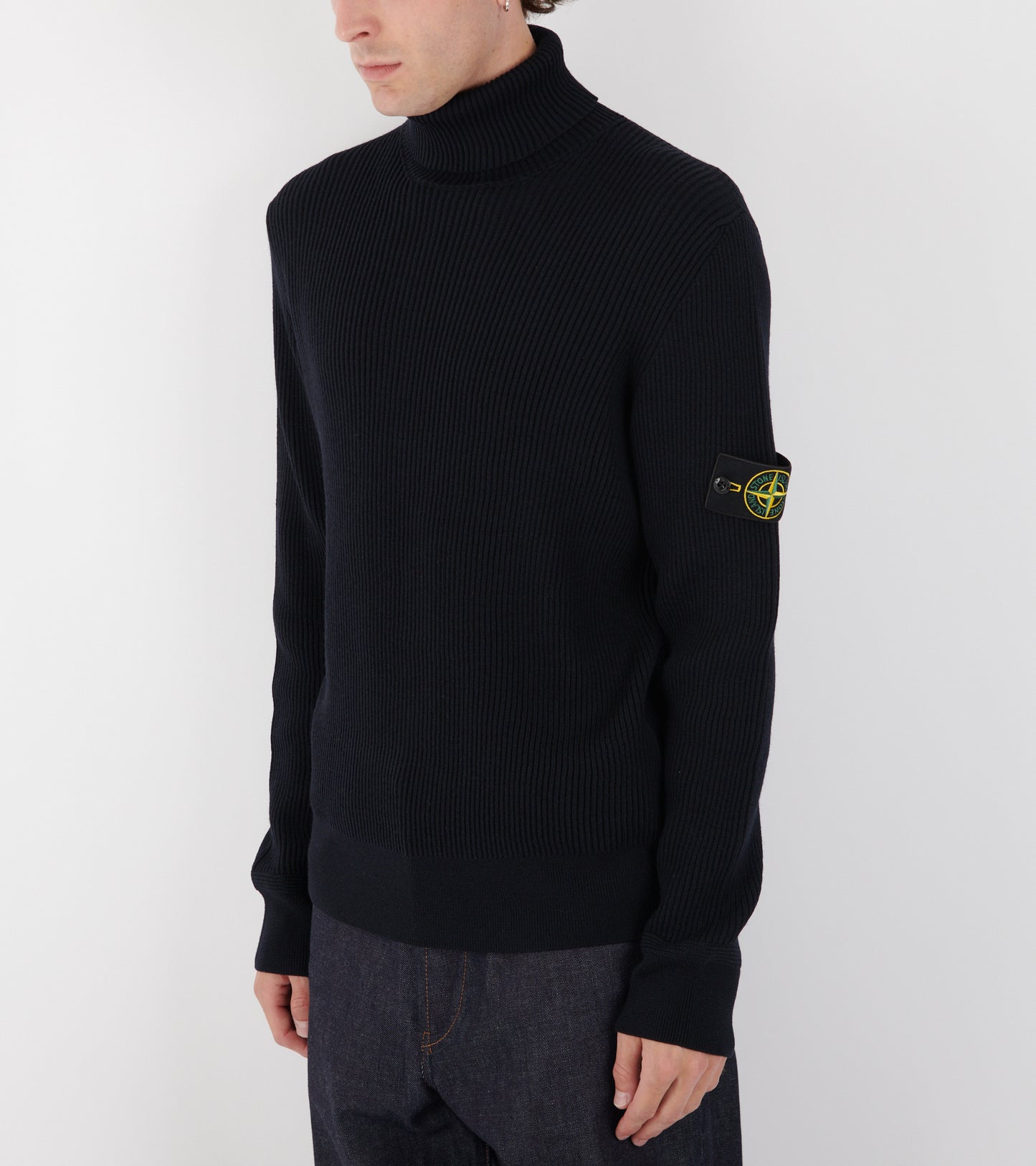 Rib Knitted T-neck Sweater Dark Navy