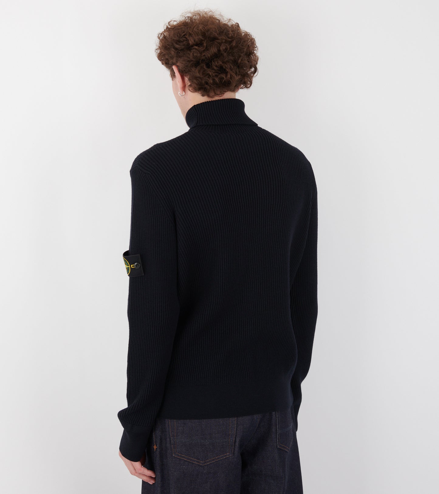 Rib Knitted T-neck Sweater Dark Navy