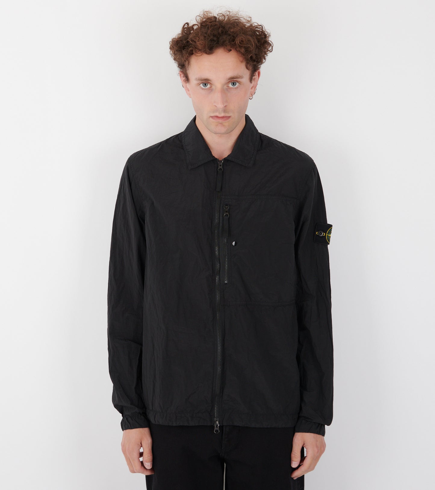 Econyl Nylon Crinkle Overshirt Black