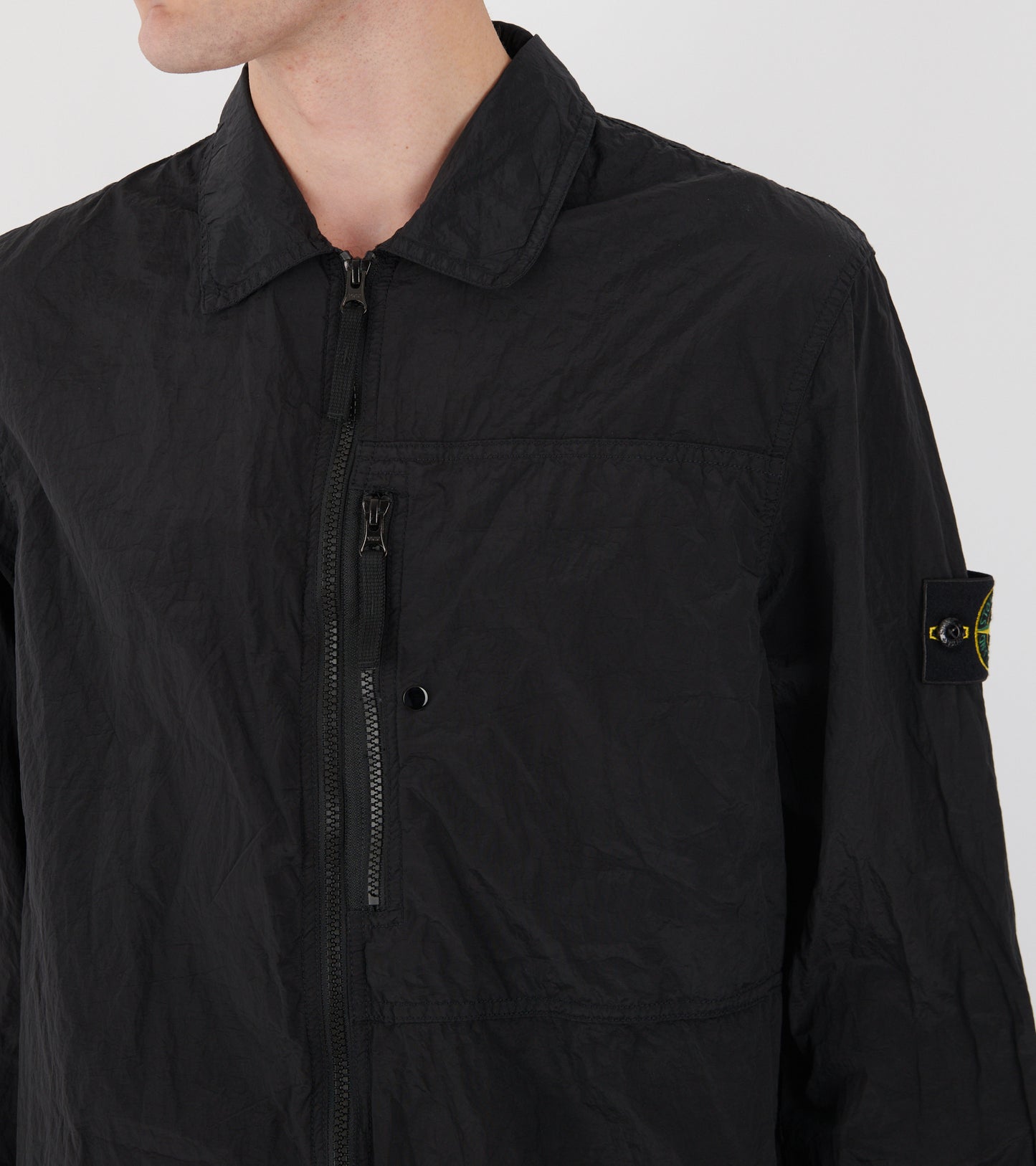 Econyl Nylon Crinkle Overshirt Black