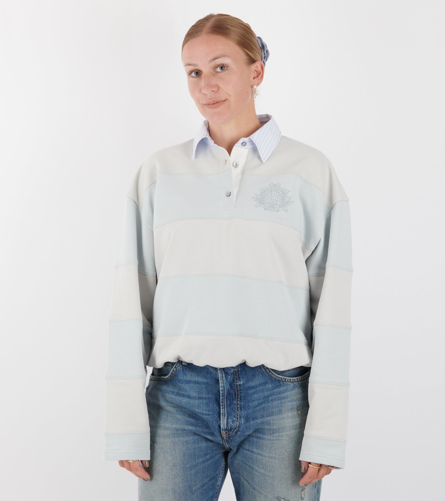 Striped Polo Sweatshirt Light Blue/Grey