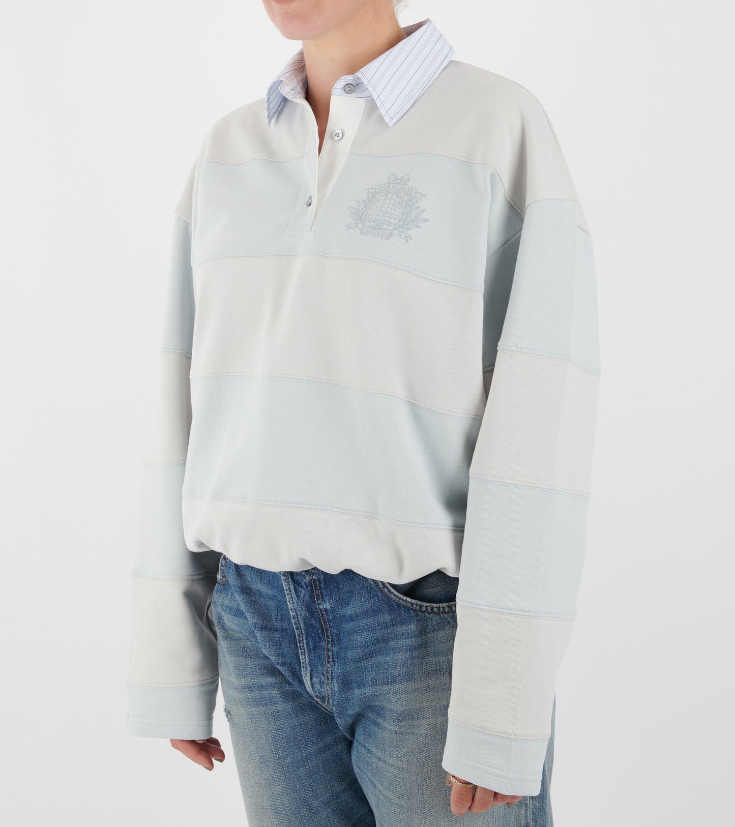 Striped Polo Sweatshirt Light Blue/Grey