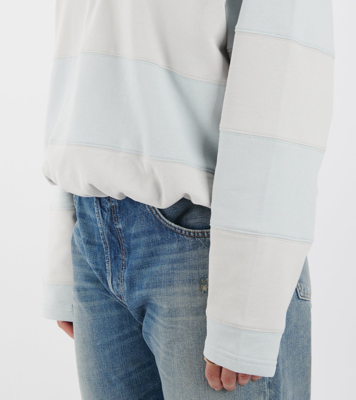 Striped Polo Sweatshirt Light Blue/Grey