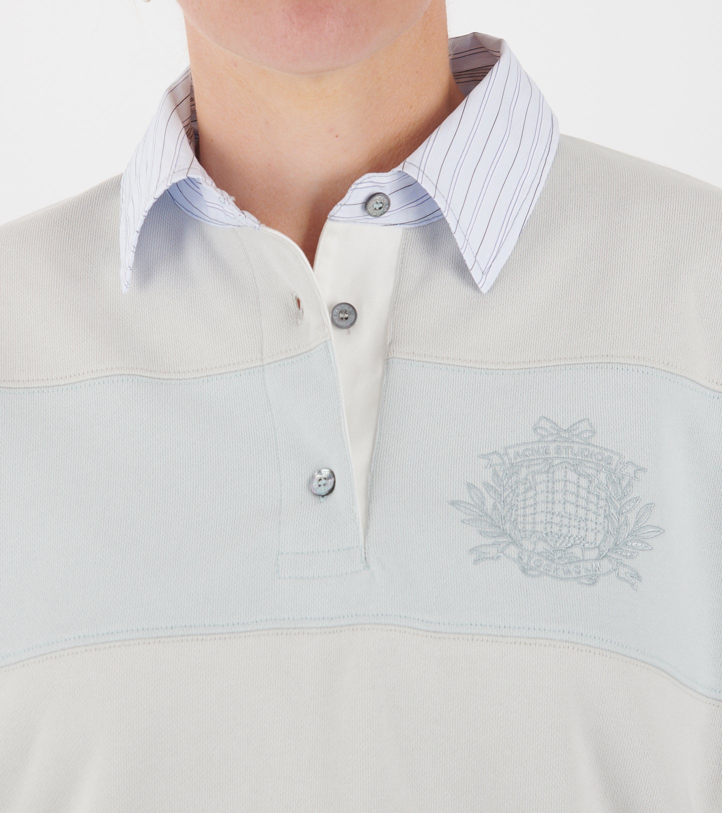 Striped Polo Sweatshirt Light Blue/Grey