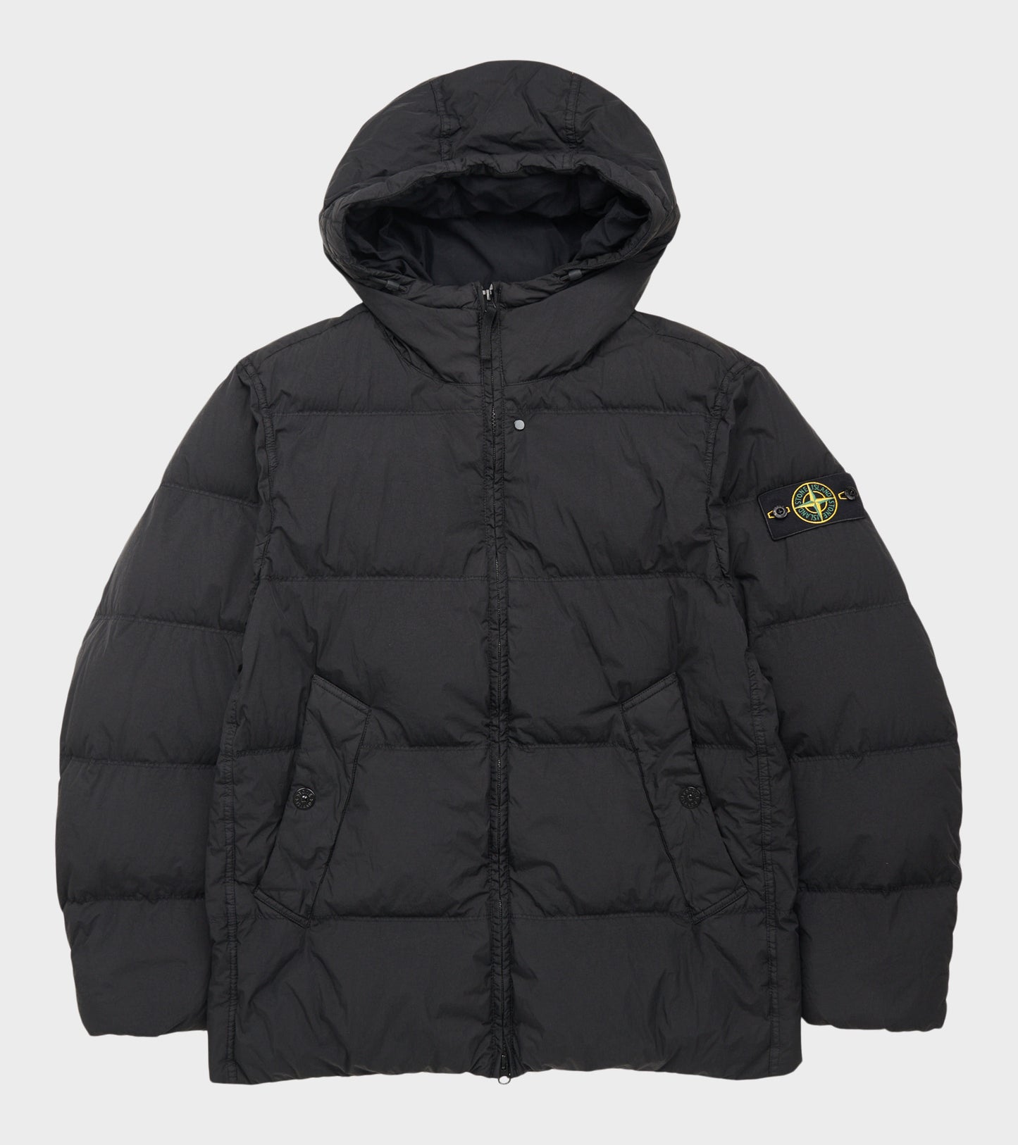 Hooded Garment Dyed Crinkle Reps NY Down Jacket Black