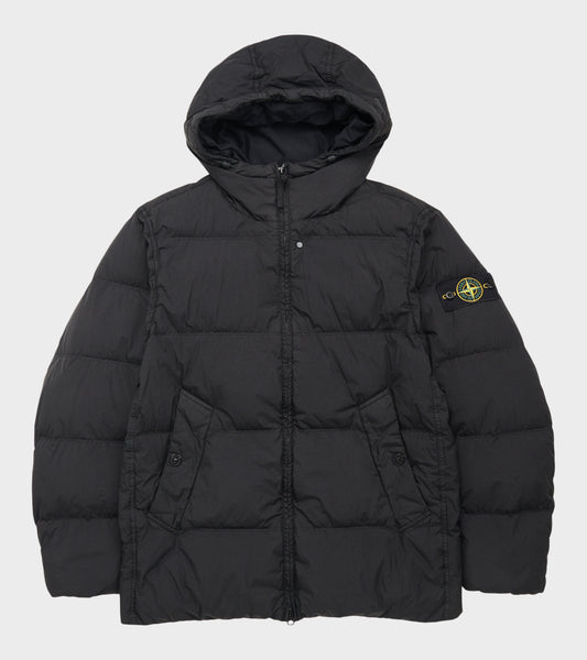 Hooded Garment Dyed Crinkle Reps NY Down Jacket Black