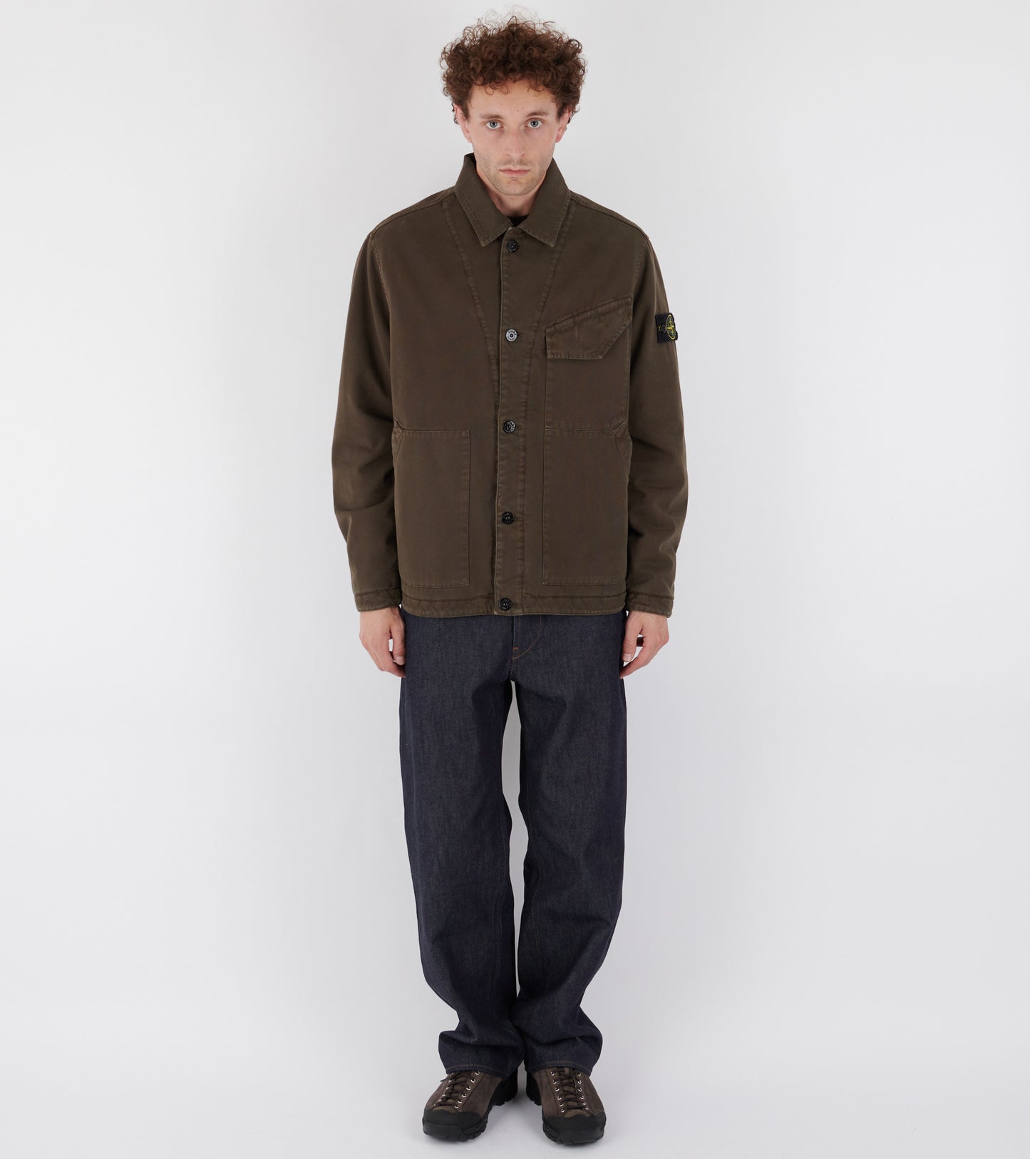 Cotton Panama Old Effect-TC Jacket Olive Brown