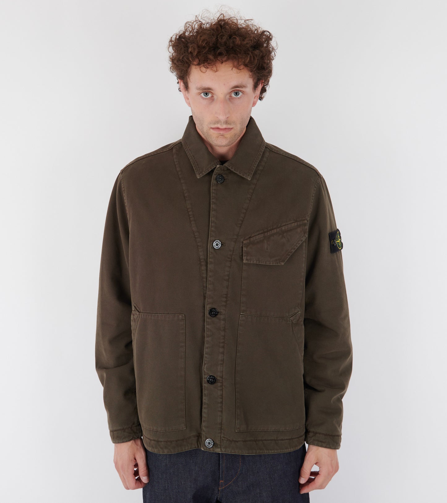 Cotton Panama Old Effect-TC Jacket Olive Brown