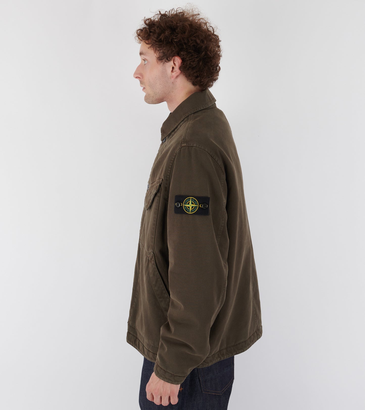 Cotton Panama Old Effect-TC Jacket Olive Brown
