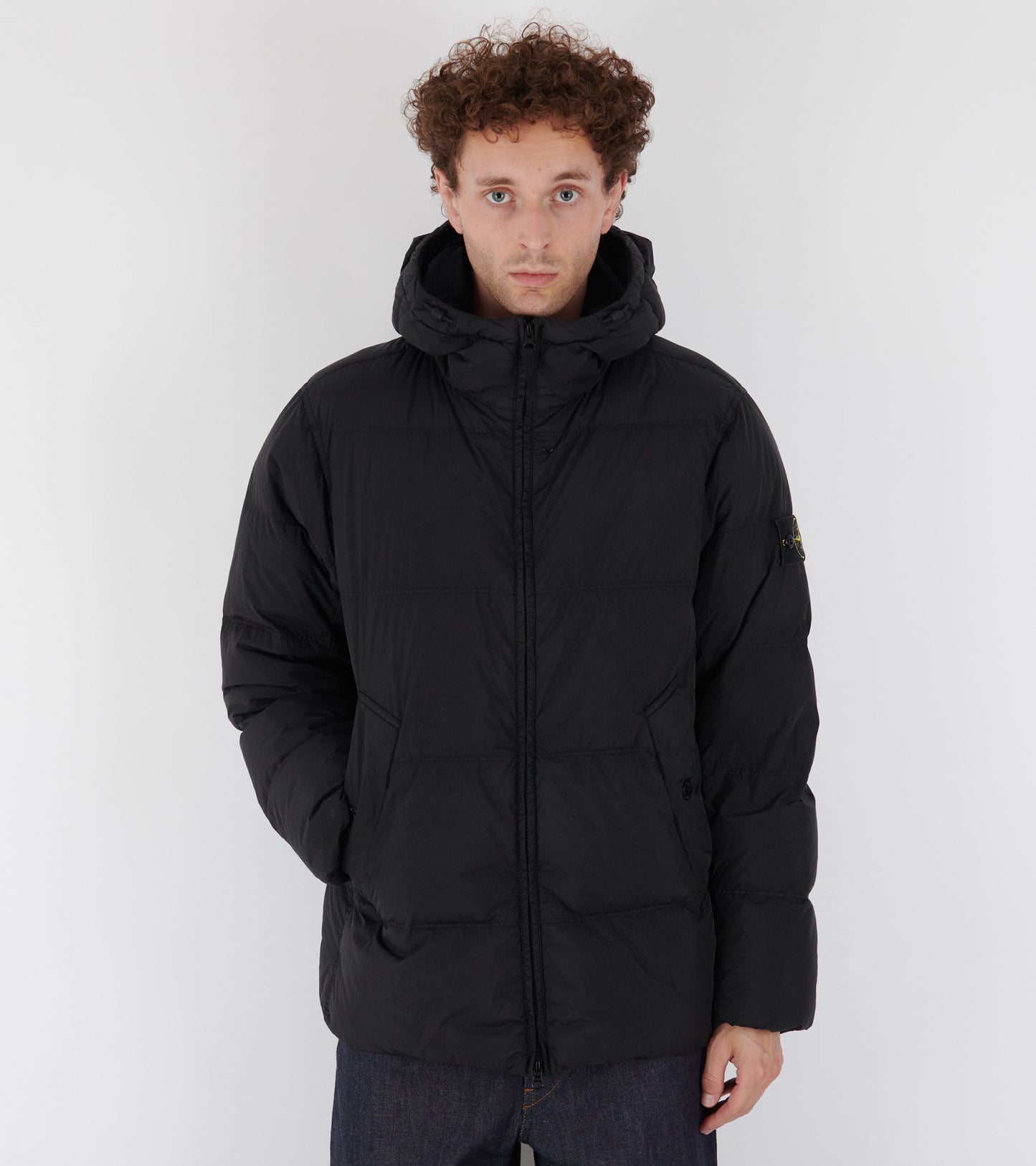 Hooded Garment Dyed Crinkle Reps NY Down Jacket Black